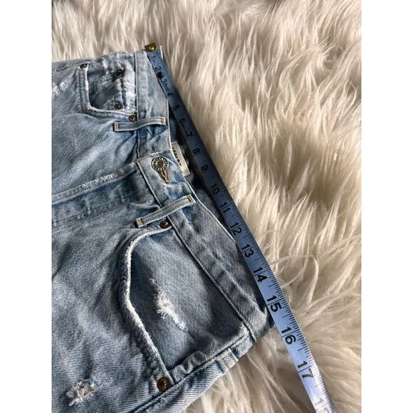 Agolde Women's Denim Parker‎ Distressed Cut-Off Shorts Raw Hem Blue Size 29