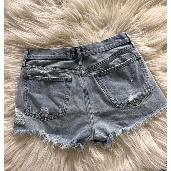 Agolde Women's Denim Parker‎ Distressed Cut-Off Shorts Raw Hem Blue Size 29