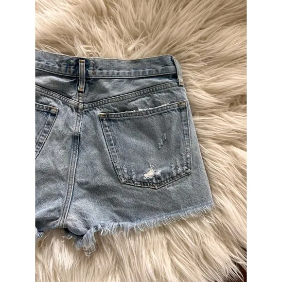 Agolde Women's Denim Parker‎ Distressed Cut-Off Shorts Raw Hem Blue Size 29