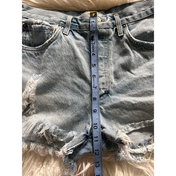 Agolde Women's Denim Parker‎ Distressed Cut-Off Shorts Raw Hem Blue Size 29