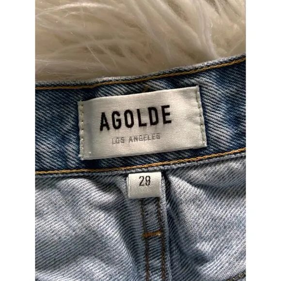 Agolde Women's Denim Parker‎ Distressed Cut-Off Shorts Raw Hem Blue Size 29