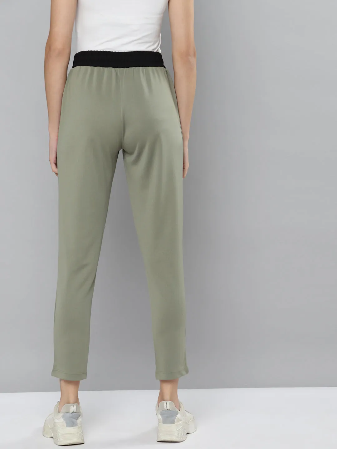 Alcis Women Olive Green Solid Slim Fit Track Pants
