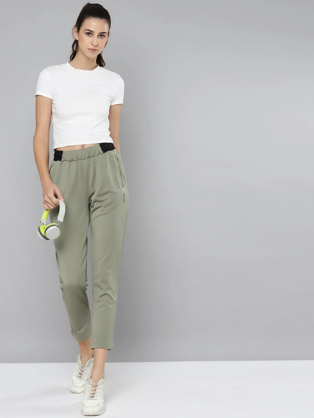 Alcis Women Olive Green Solid Slim Fit Track Pants