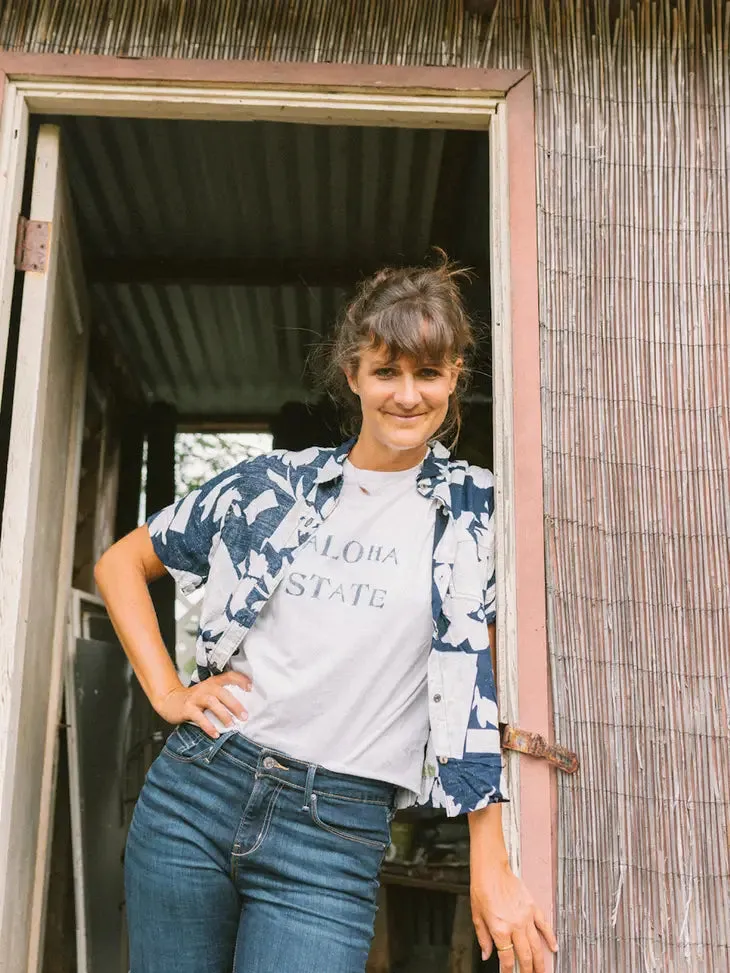 Aloha State Hand Stamped Tee White