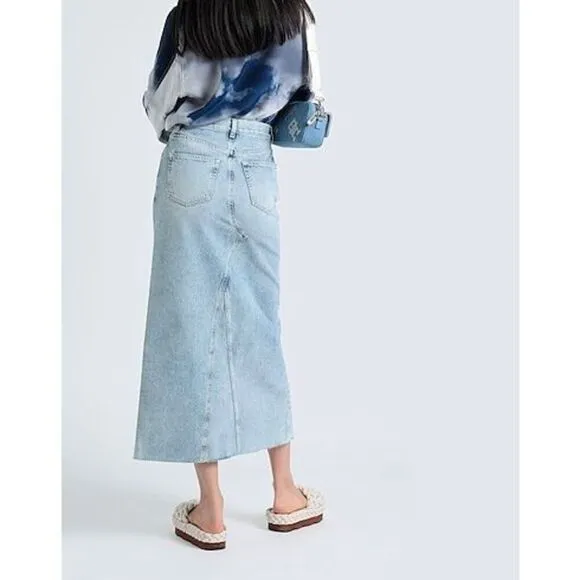 Anthropologie &amp; Other Stories Denim MIDI Skirt size 10 Raw Hem Blue
