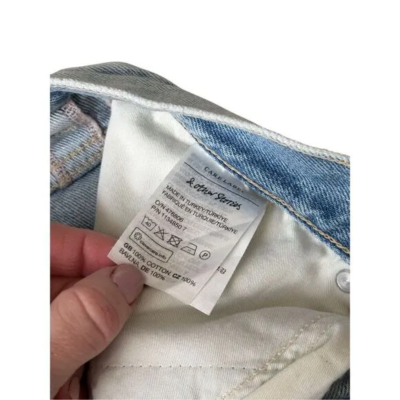 Anthropologie &amp; Other Stories Denim MIDI Skirt size 10 Raw Hem Blue