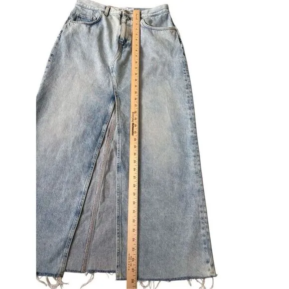 Anthropologie &amp; Other Stories Denim MIDI Skirt size 10 Raw Hem Blue
