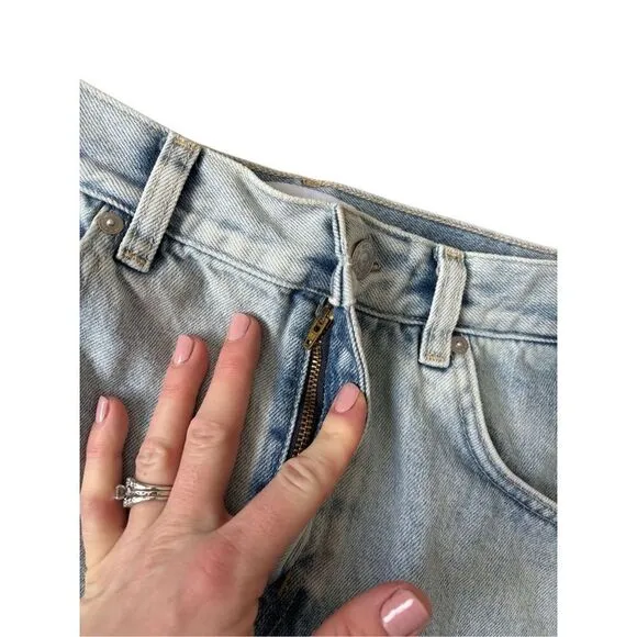 Anthropologie &amp; Other Stories Denim MIDI Skirt size 10 Raw Hem Blue