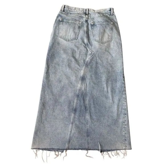 Anthropologie &amp; Other Stories Denim MIDI Skirt size 10 Raw Hem Blue