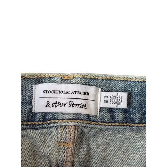 Anthropologie &amp; Other Stories Denim MIDI Skirt size 10 Raw Hem Blue