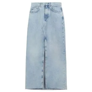 Anthropologie &amp; Other Stories Denim MIDI Skirt size 10 Raw Hem Blue