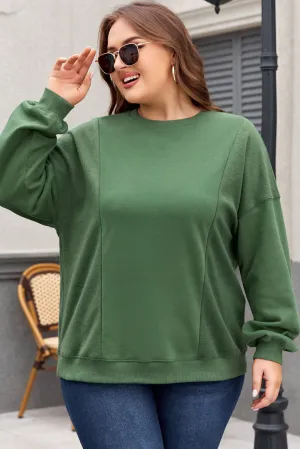 Apricot Loose Patchwork Crewneck Plus Size Sweatshirt