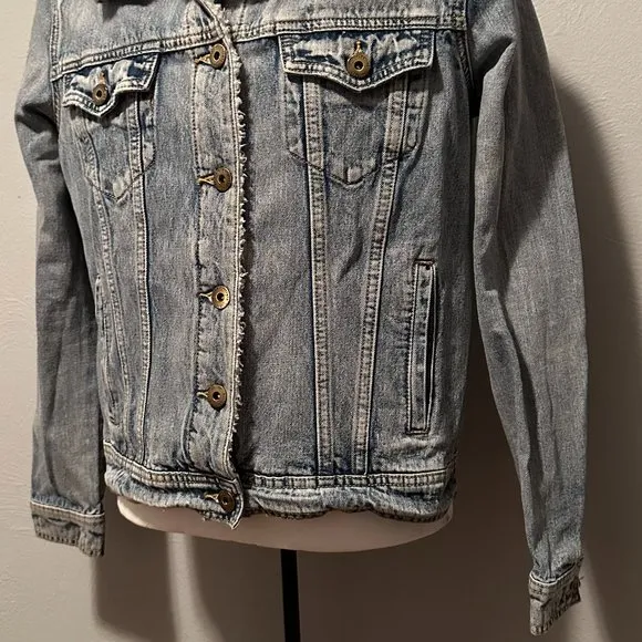 Articles of Society Women's Liz Fleece-Trim Denim Jean Jacket Size Medium