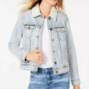 Articles of Society Women's Liz Fleece-Trim Denim Jean Jacket Size Medium