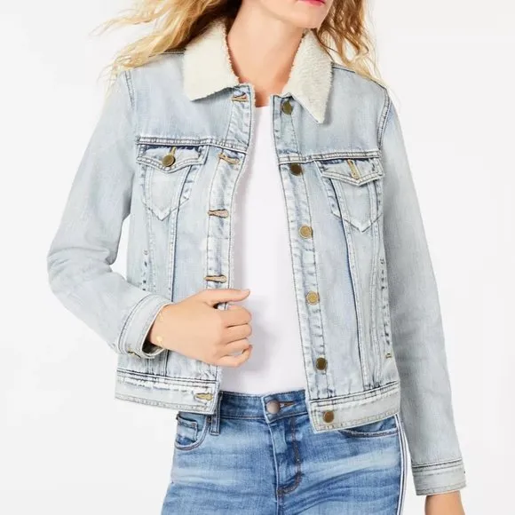 Articles of Society Women's Liz Fleece-Trim Denim Jean Jacket Size Medium