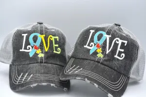 Autism Awareness Love Puzzle Ribbon Trucker Hat