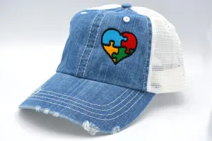 Autism Awareness Puzzle Heart Trucker Hat