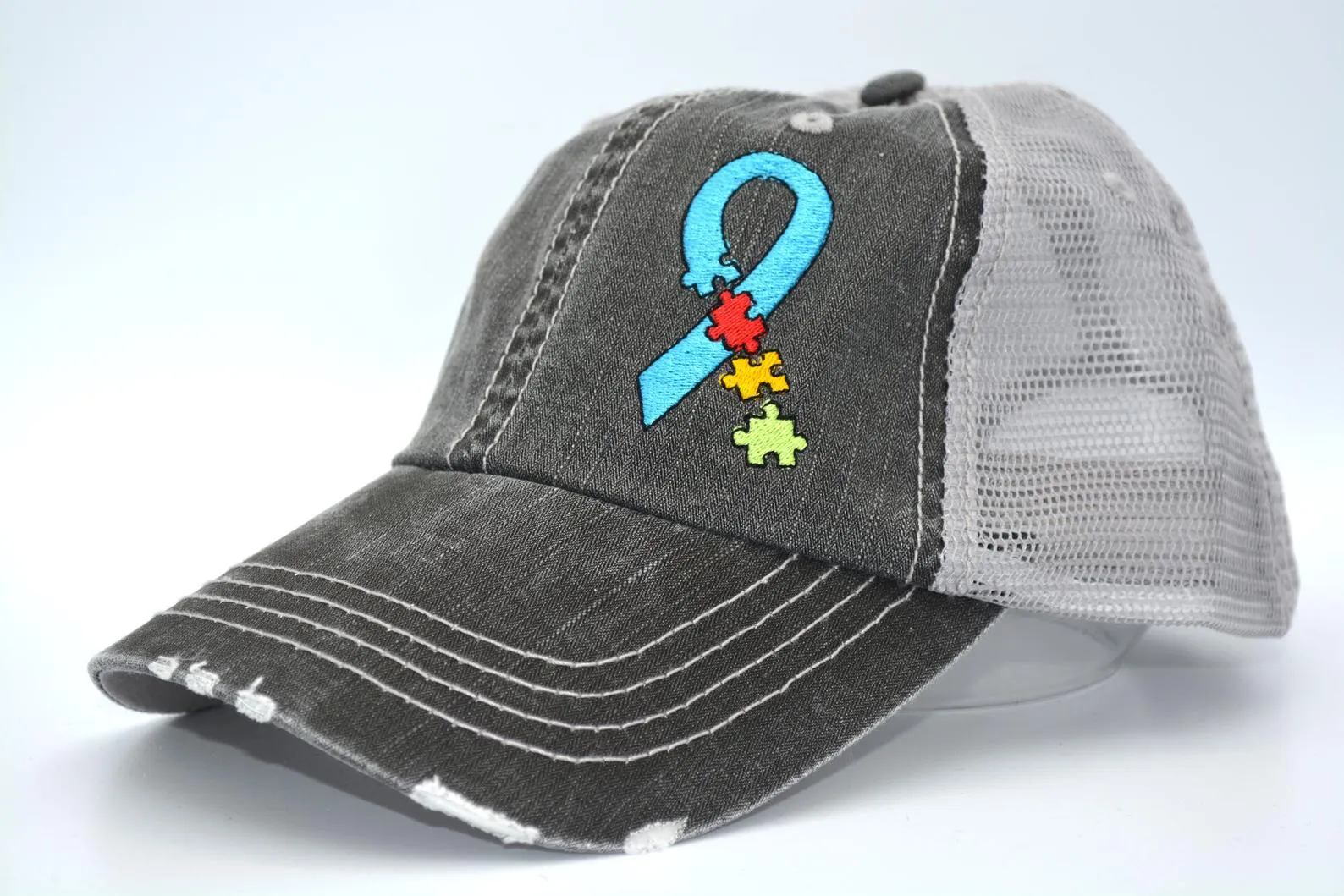 Autism Awareness Puzzle Ribbon Trucker Hat