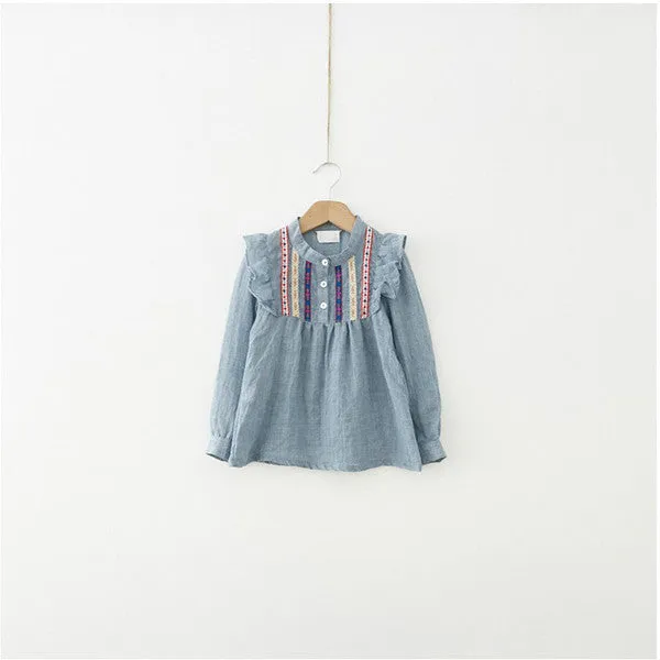Baby Girls Long Sleeve Tee Shirts Ruffle Embroidered Tops T-shirts