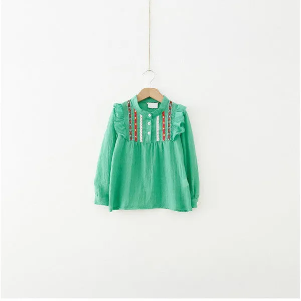 Baby Girls Long Sleeve Tee Shirts Ruffle Embroidered Tops T-shirts