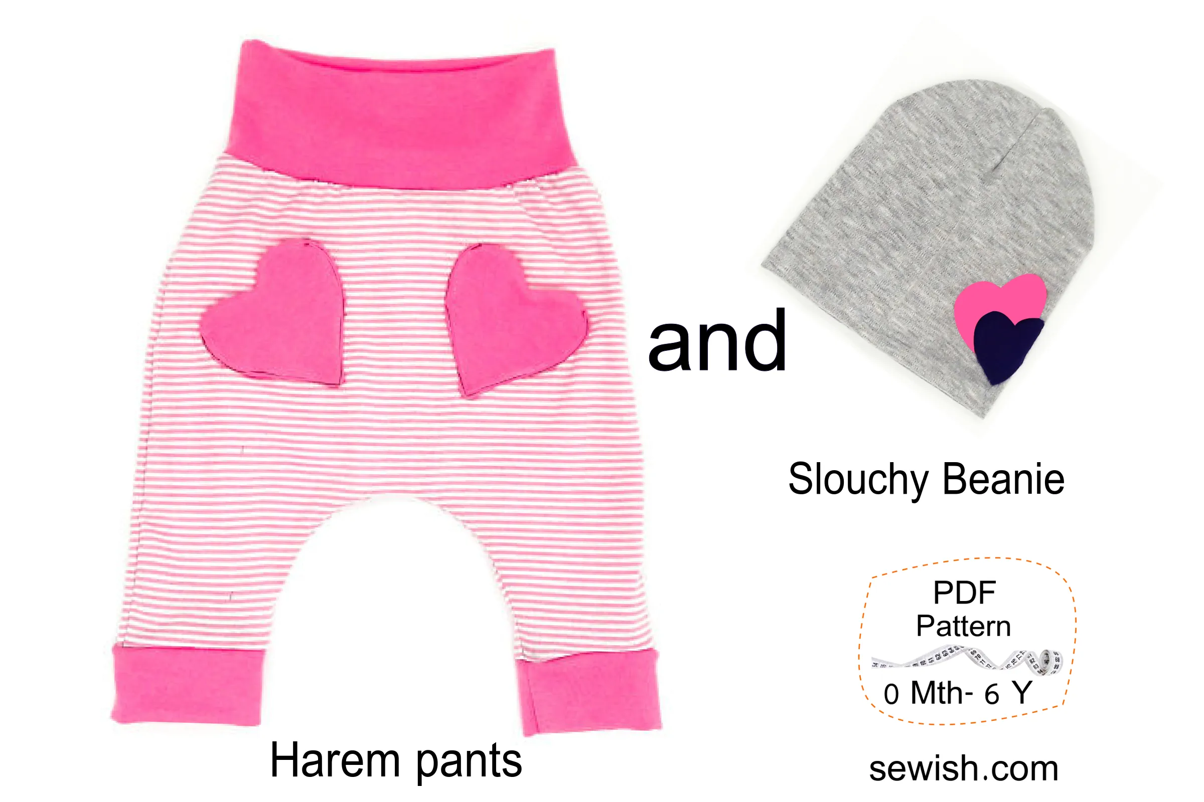Baby Harem Pants & Baby Hat Slouchy Beanie Sewing Patterns. Sizes 0 Month-6 YEARS