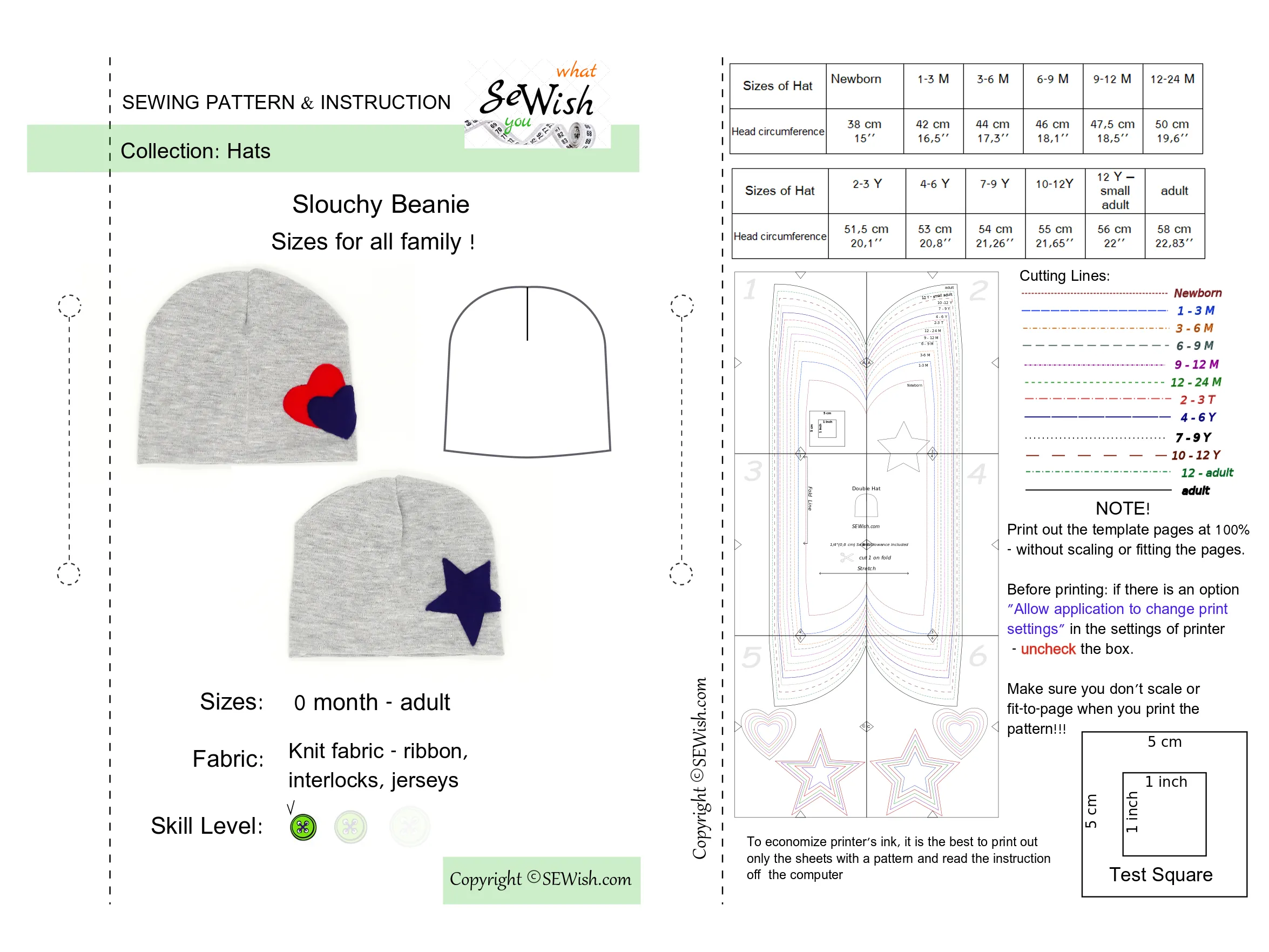 Baby Harem Pants & Baby Hat Slouchy Beanie Sewing Patterns. Sizes 0 Month-6 YEARS