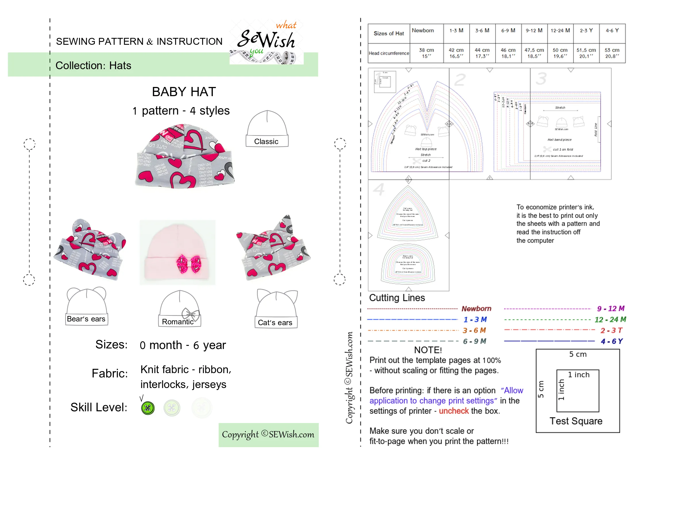 Baby Harem Pants Sewing Patterns, Baby Hat Beanie Sewing Patterns, Sizes 0 Month-6 YEARS