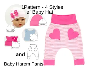 Baby Harem Pants Sewing Patterns, Baby Hat Beanie Sewing Patterns, Sizes 0 Month-6 YEARS