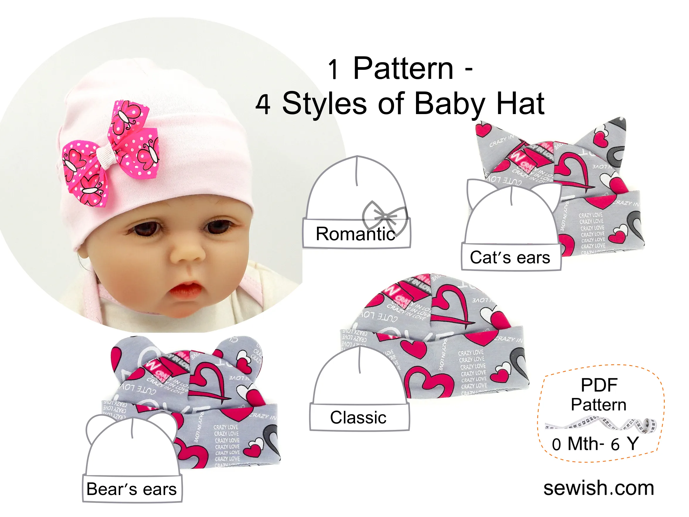 Baby Harem Pants Sewing Patterns, Baby Hat Beanie Sewing Patterns, Sizes 0 Month-6 YEARS