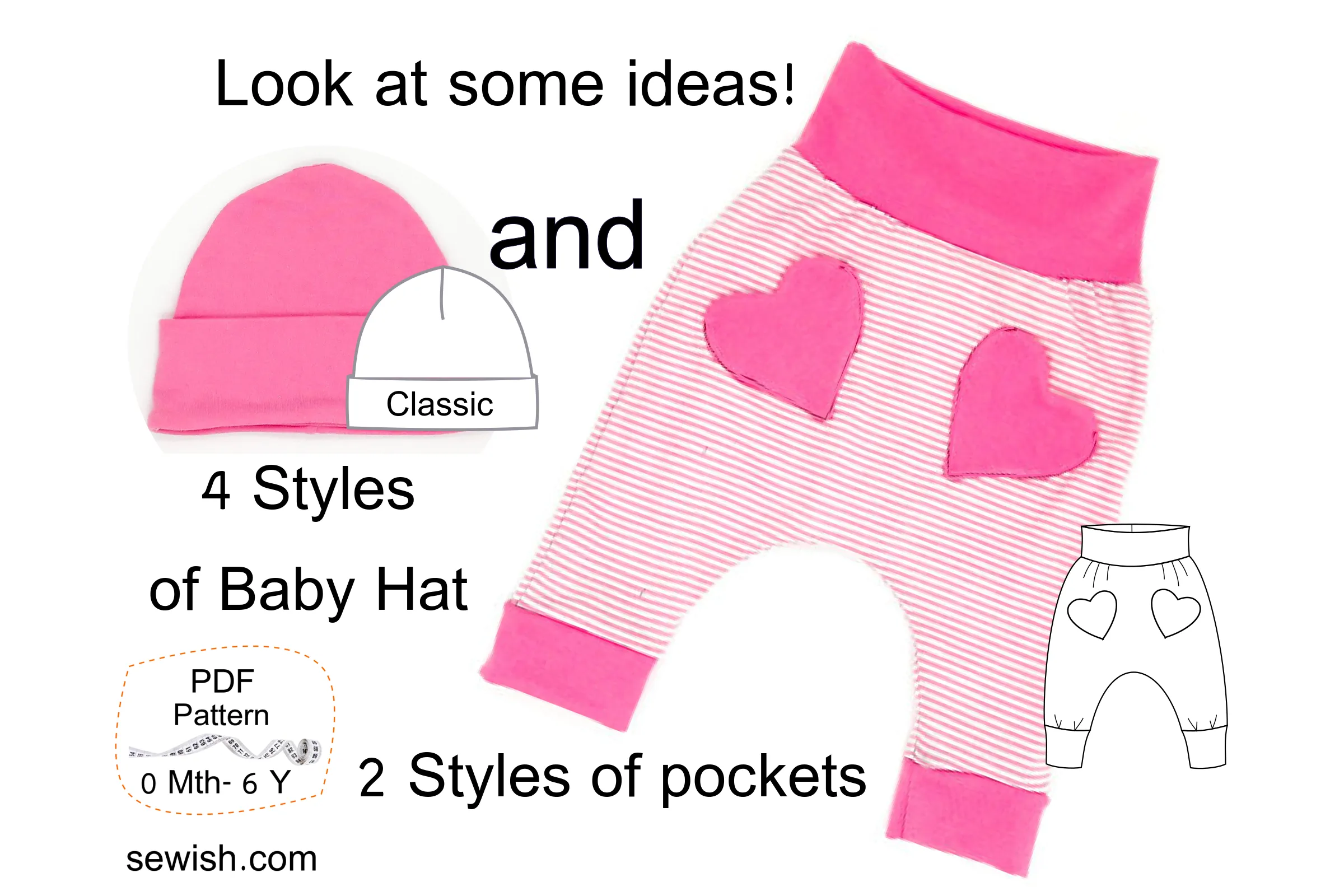 Baby Harem Pants Sewing Patterns, Baby Hat Beanie Sewing Patterns, Sizes 0 Month-6 YEARS