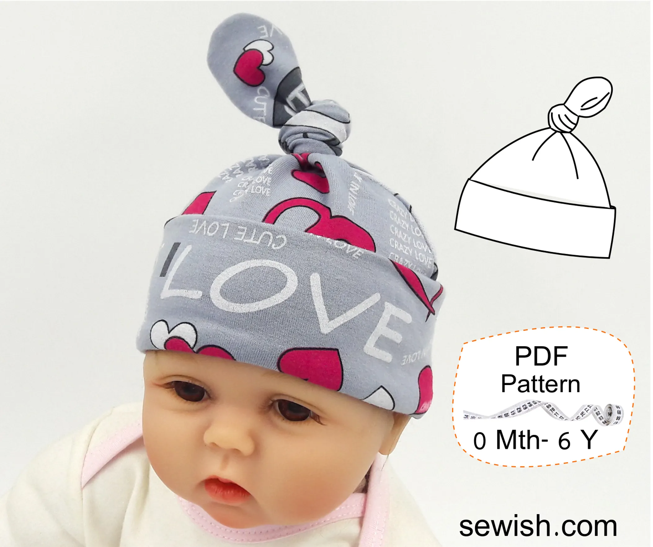 Baby Harem Pants Sewing Patterns, Baby Hat Pattern pdf, Sizes 0 Month-6 YEARS