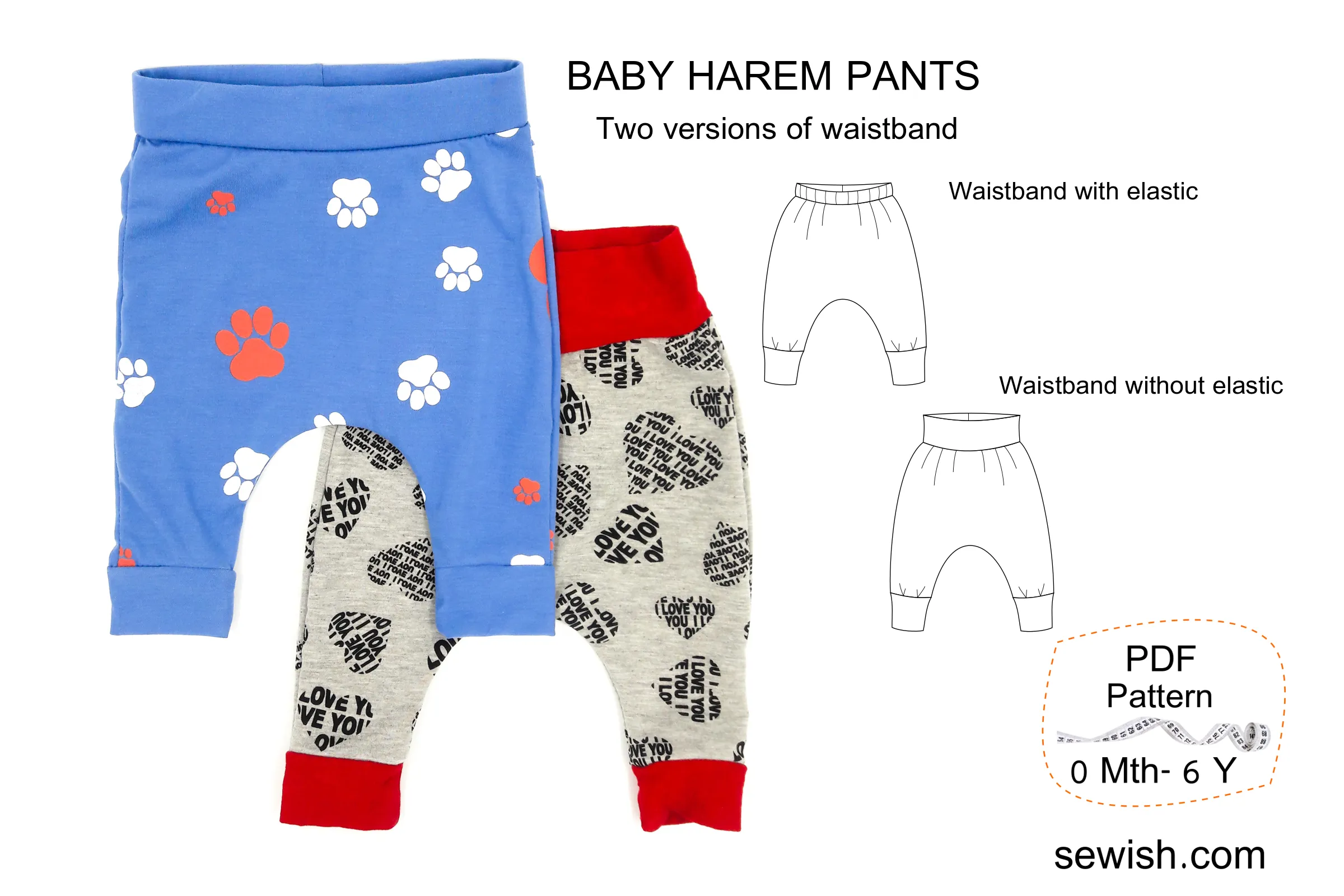 Baby Harem Pants Sewing Patterns, Baby Hat Pattern pdf, Sizes 0 Month-6 YEARS
