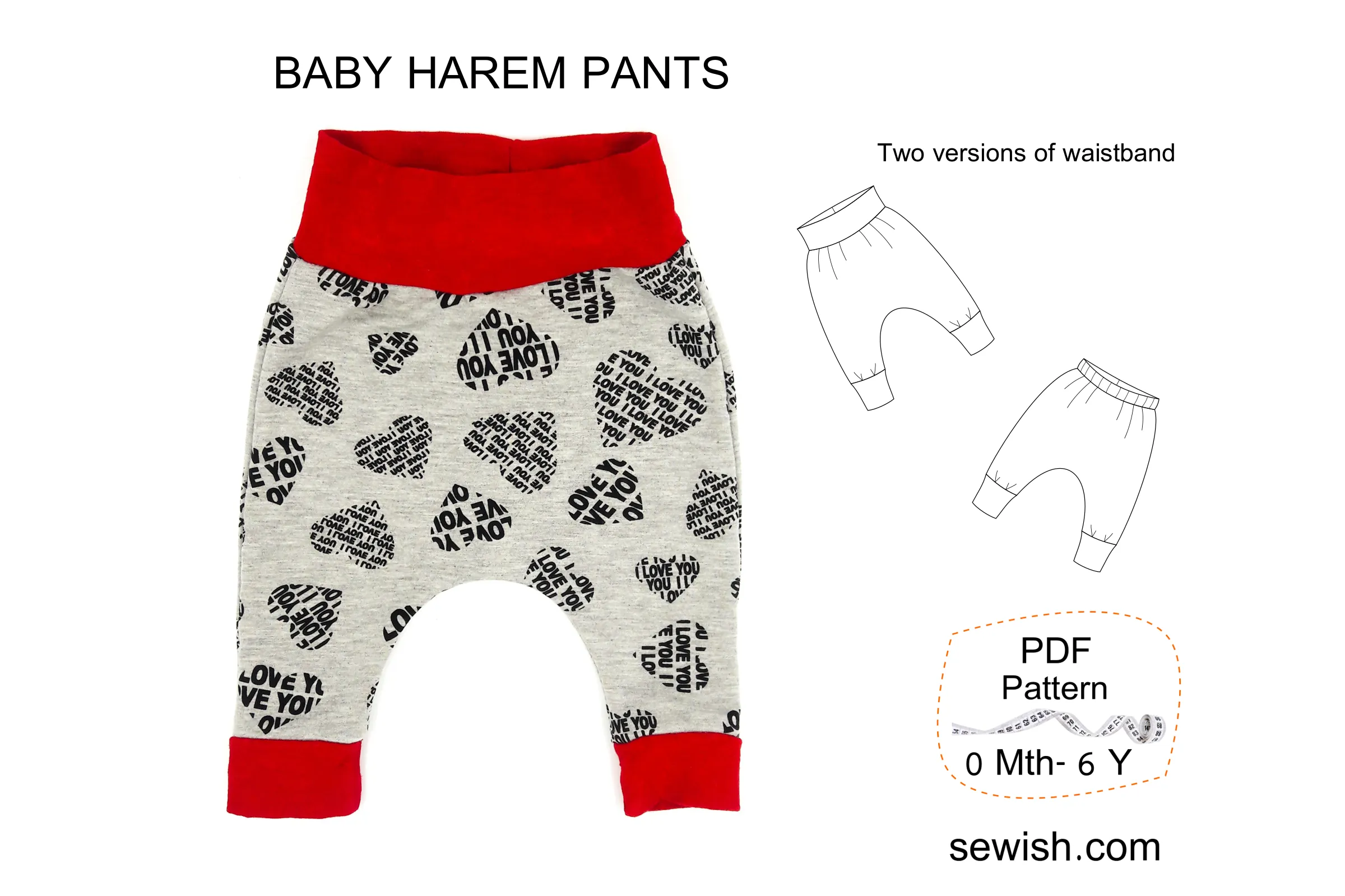 Baby Harem Pants Sewing Patterns, Baby Hat Pattern pdf, Sizes 0 Month-6 YEARS