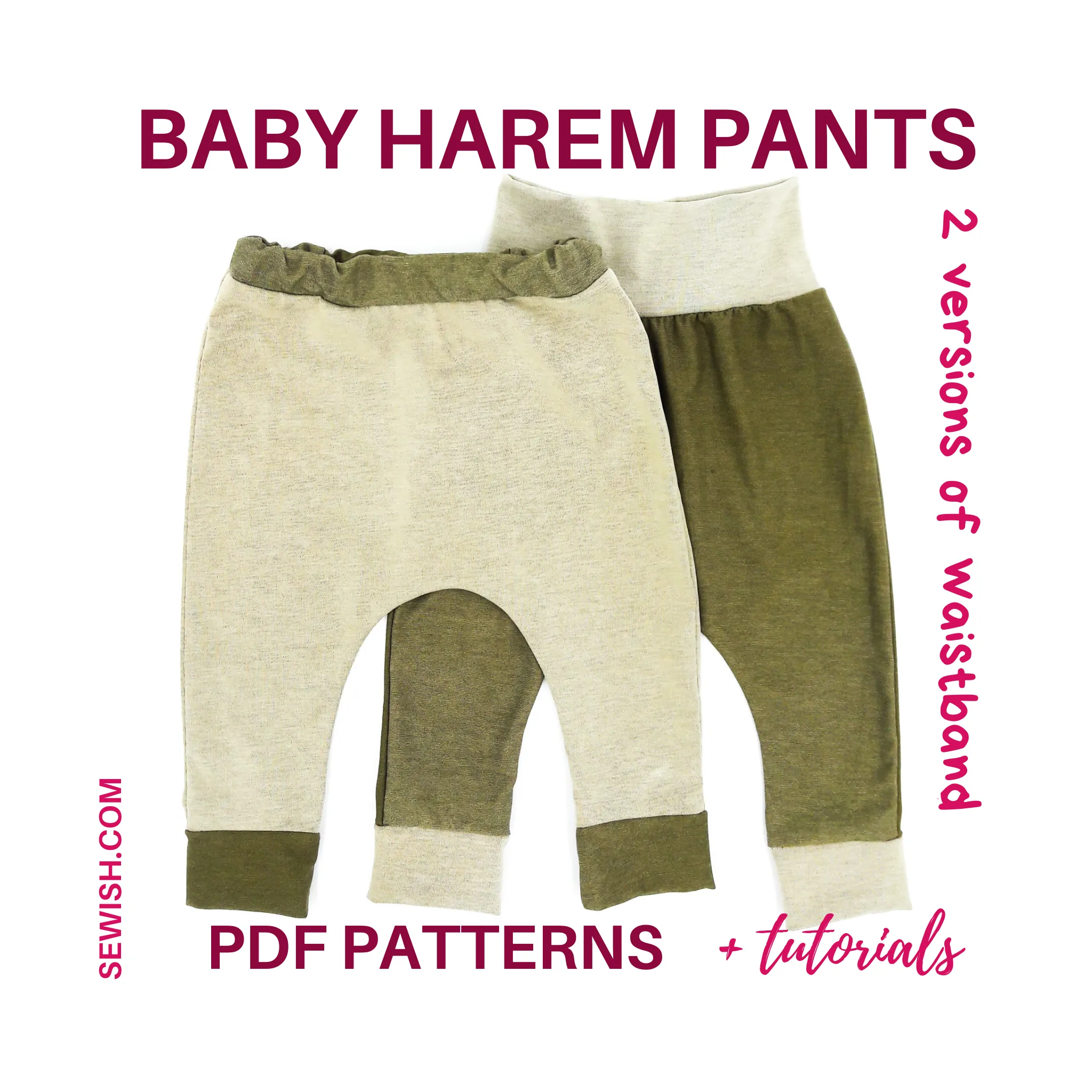 Baby Harem Pants Sewing Patterns. Sizes 0 Month-6 YEARS