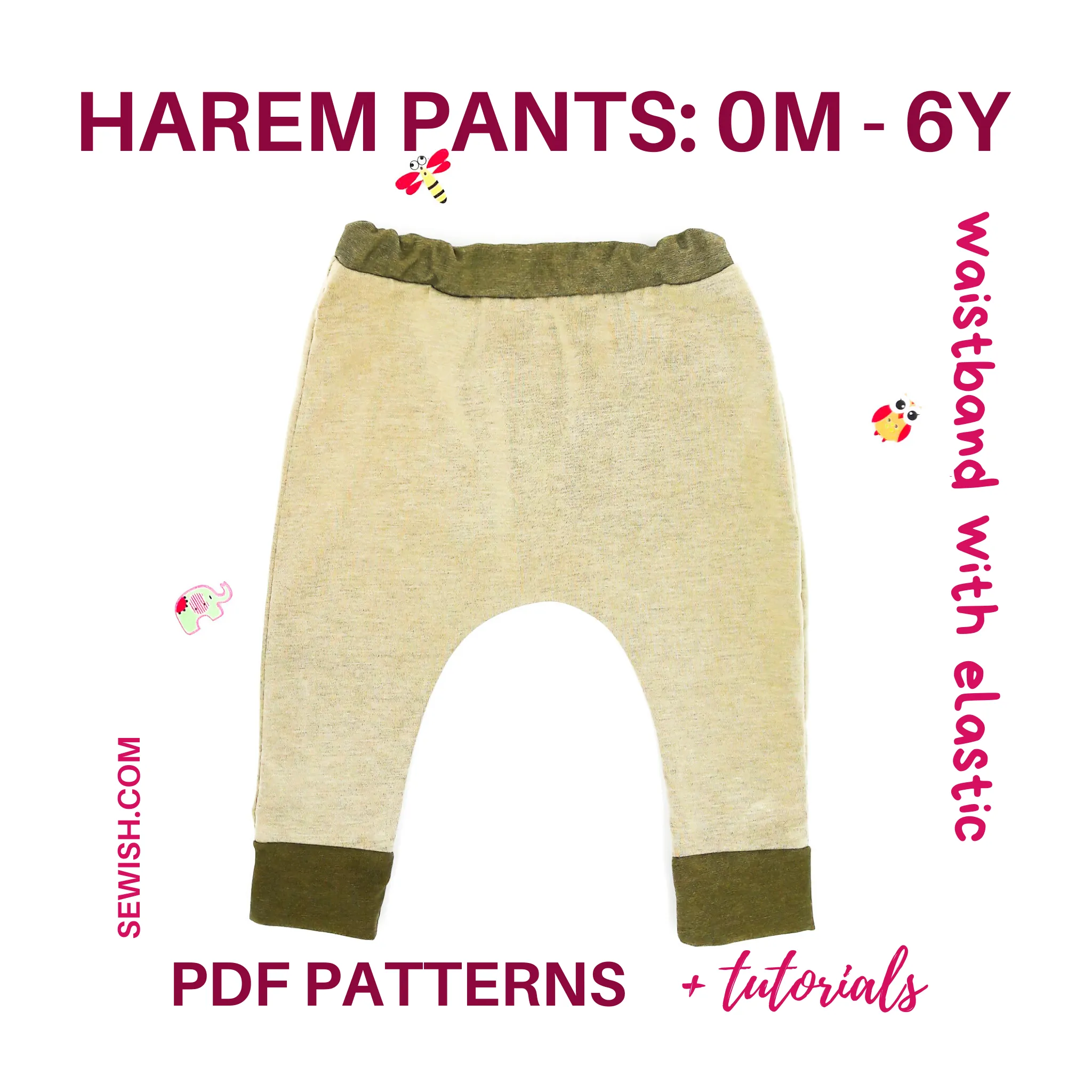 Baby Harem Pants Sewing Patterns. Sizes 0 Month-6 YEARS