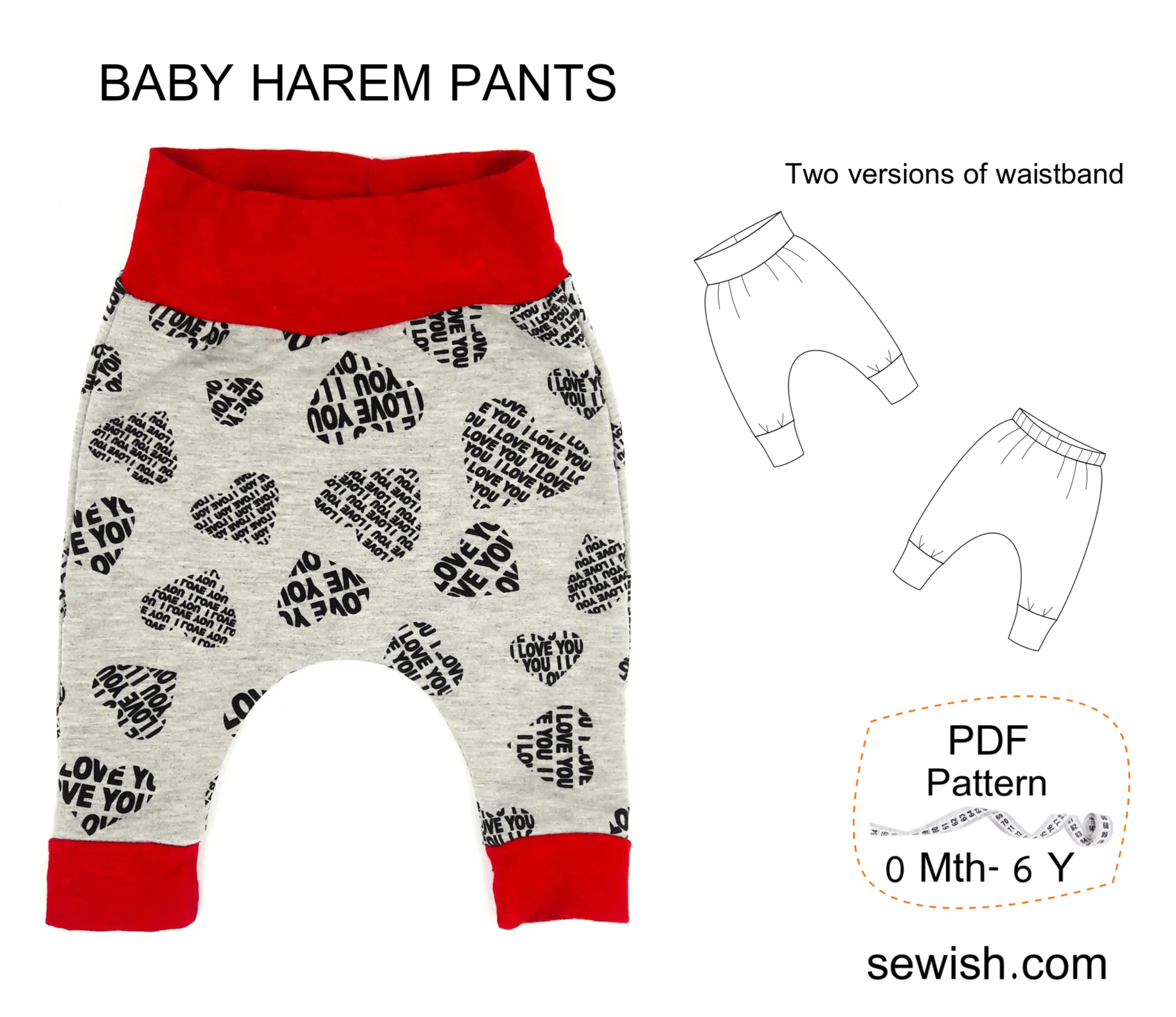 Baby Harem Pants Sewing Patterns. Sizes 0 Month-6 YEARS