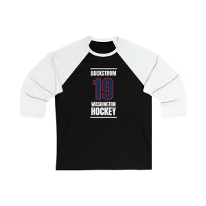 Backstrom 19 Washington Hockey Navy Vertical Design Unisex Tri-Blend 3/4 Sleeve Raglan Baseball Shirt