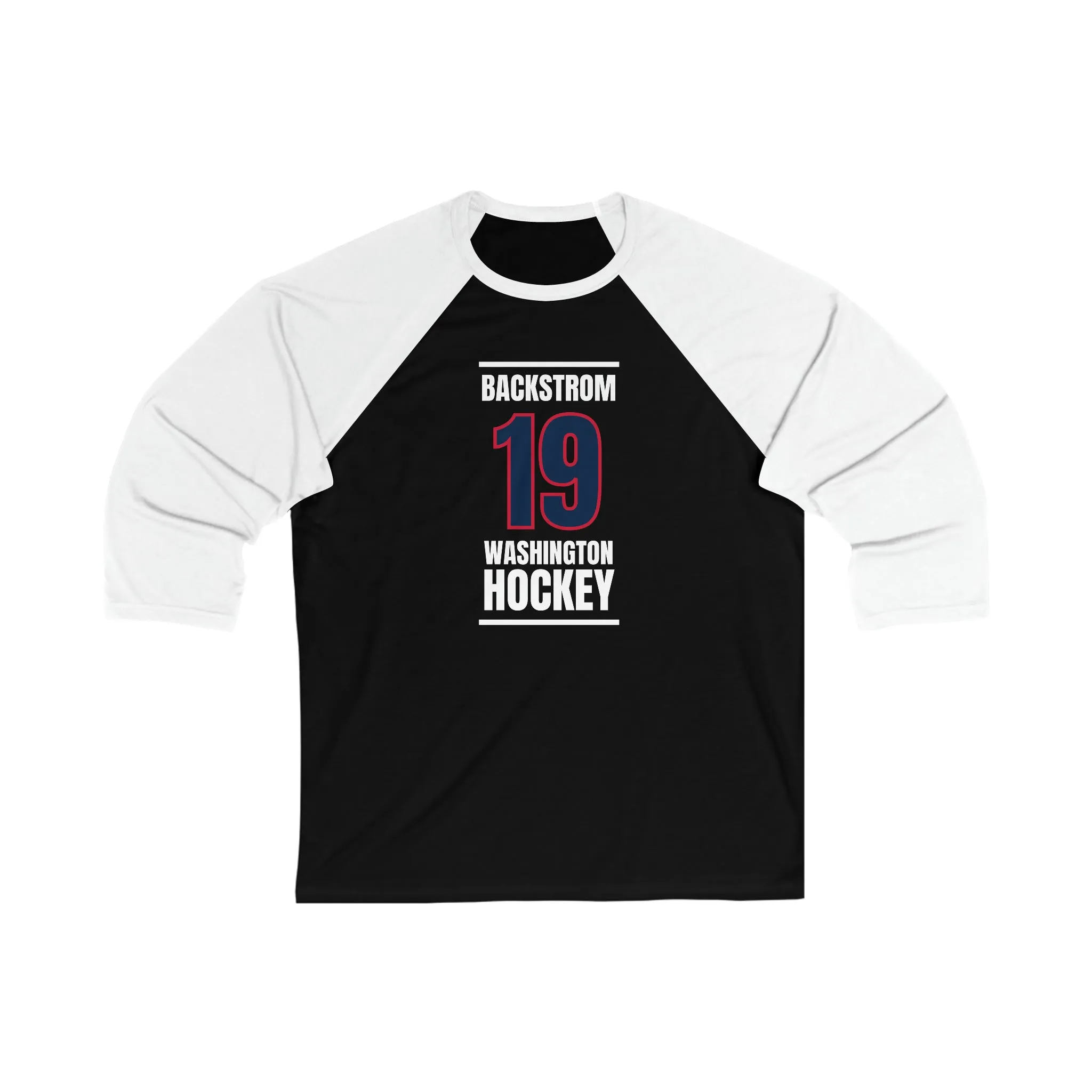 Backstrom 19 Washington Hockey Navy Vertical Design Unisex Tri-Blend 3/4 Sleeve Raglan Baseball Shirt