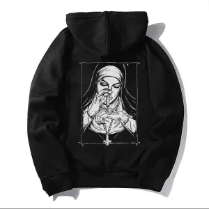 Bad Religious Nun Graphic Casual Black Print Hoodie