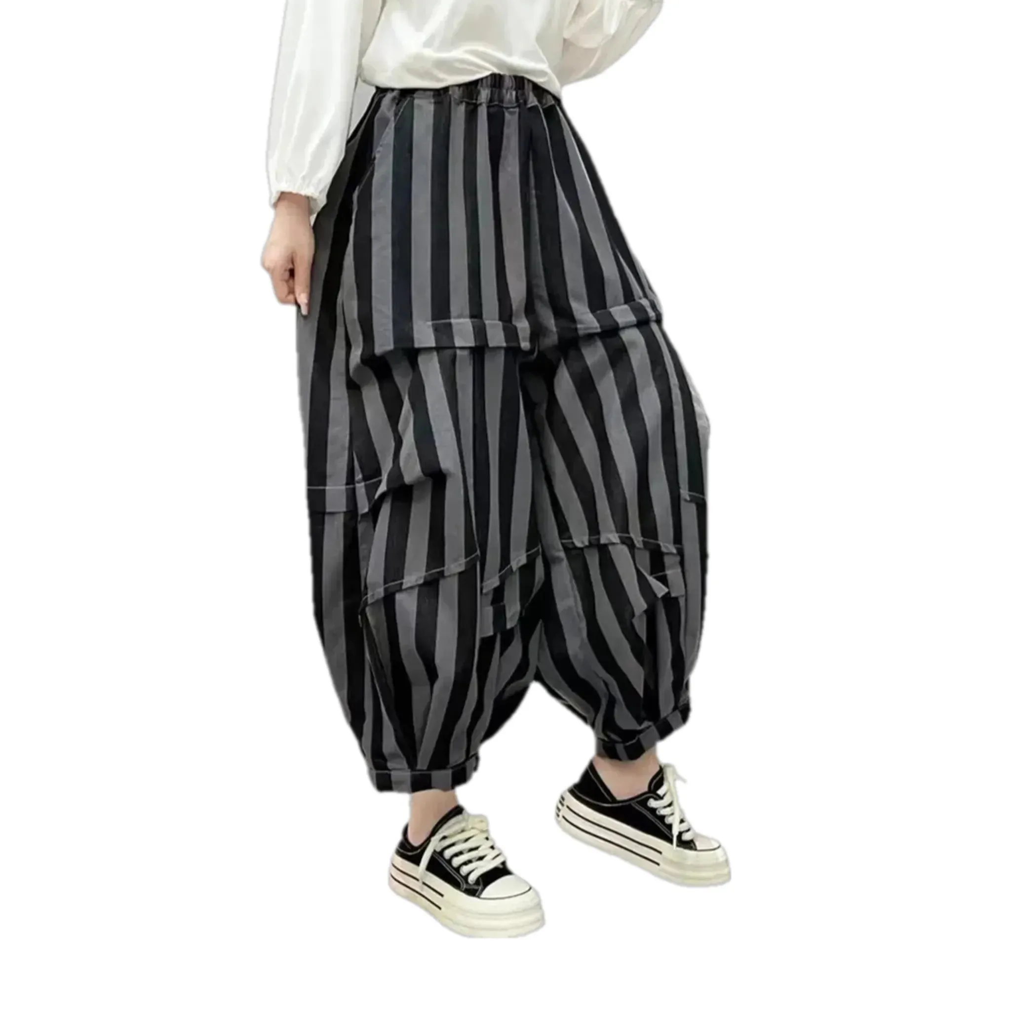 Baggy drop crotch striped women's jean harem jeans
