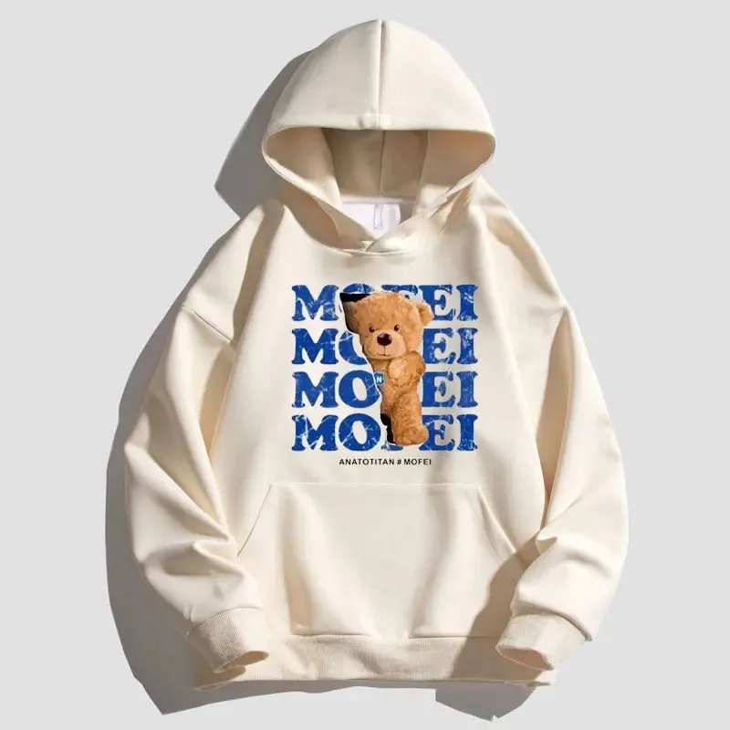 Bear Print Hoodie Warm Winter hoodie