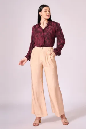 Beige Viscose Straight Pants