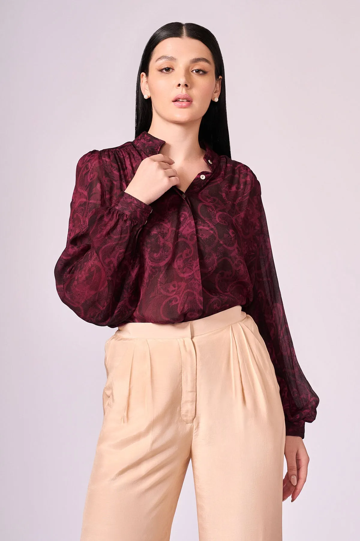 Beige Viscose Straight Pants