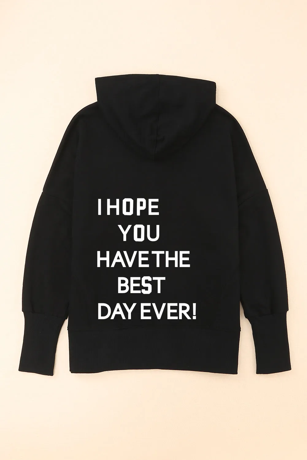 Black Best Wish Slogan Graphic Henley Hoodie