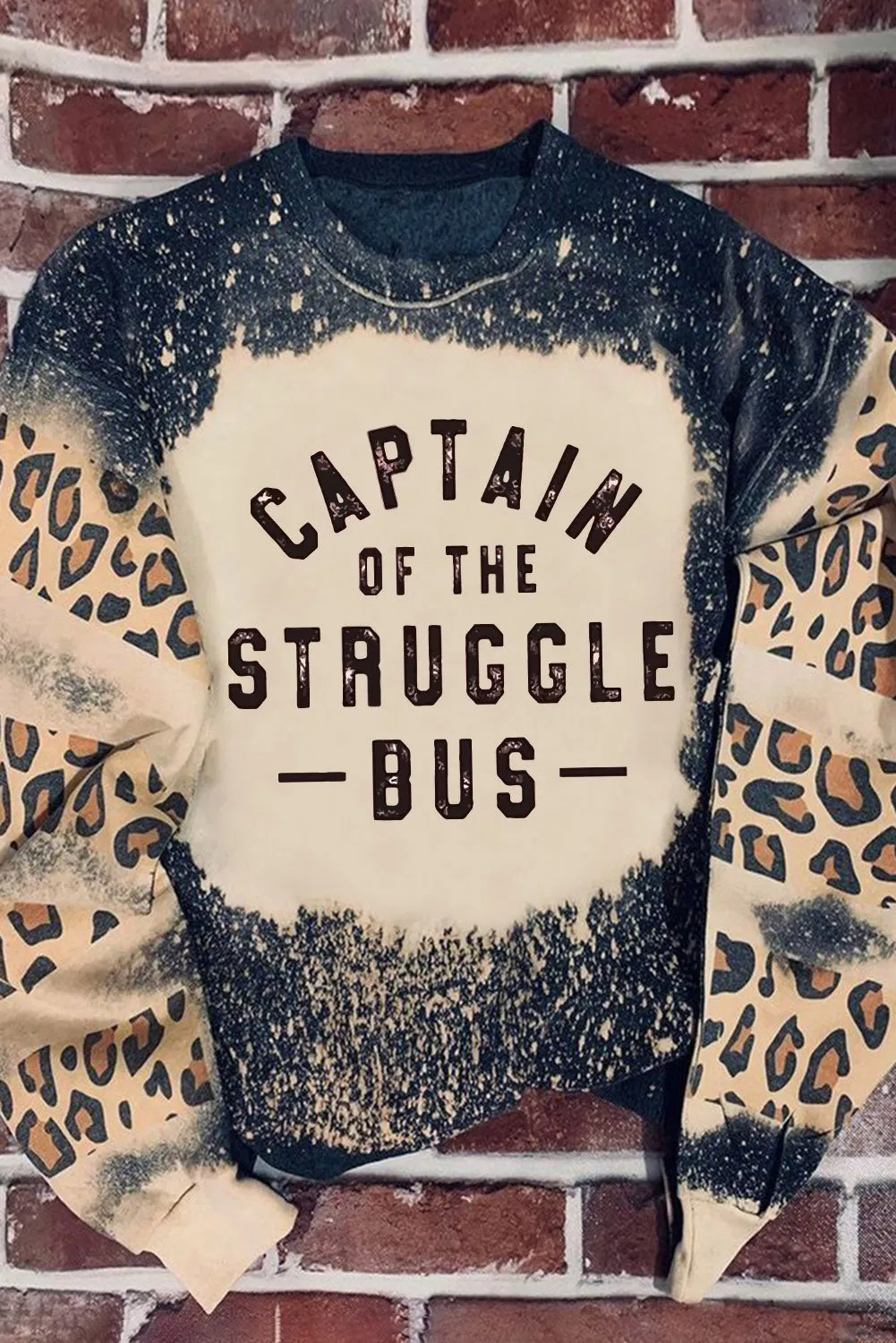 Black CAPTAIN OF THE STRUGGLE BUS Leopard Bleached Sweatshirt