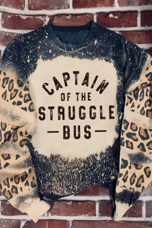 Black CAPTAIN OF THE STRUGGLE BUS Leopard Bleached Sweatshirt