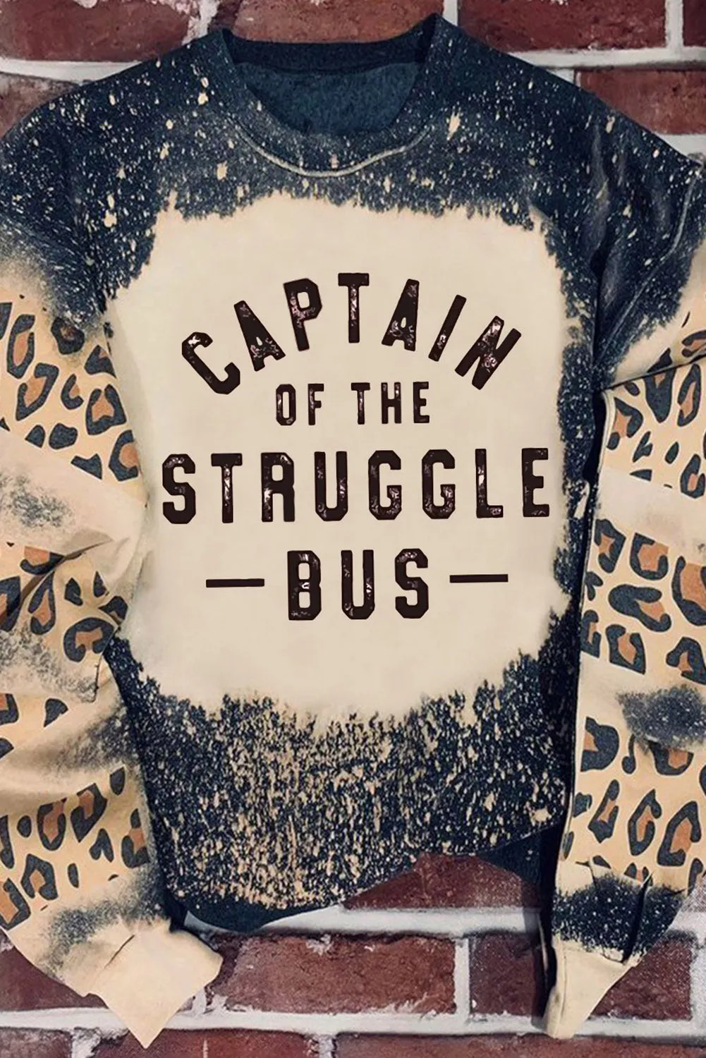 Black CAPTAIN OF THE STRUGGLE BUS Leopard Bleached Sweatshirt