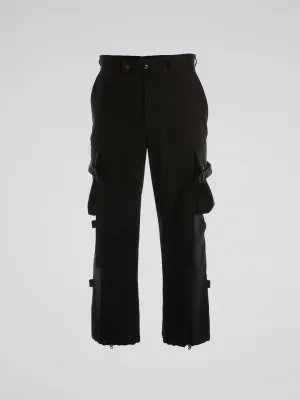 Black Strap Detail Cargo Pants