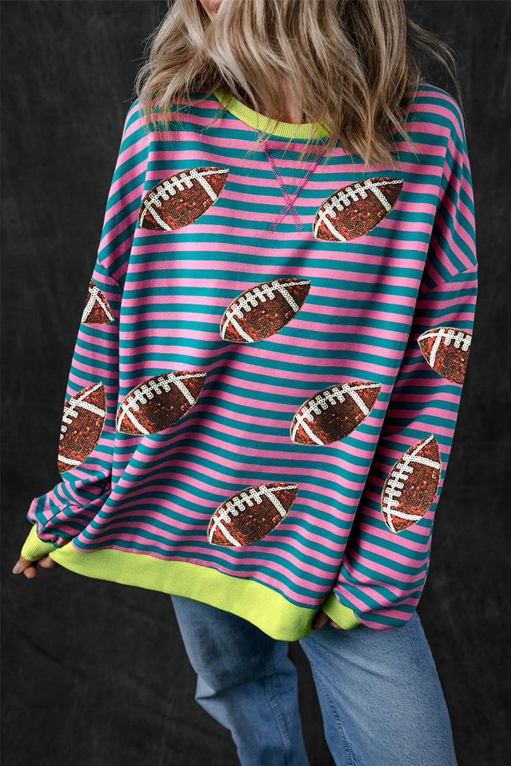 Black Stripe Oversized Contrast Trim Pullover Sweatshirt