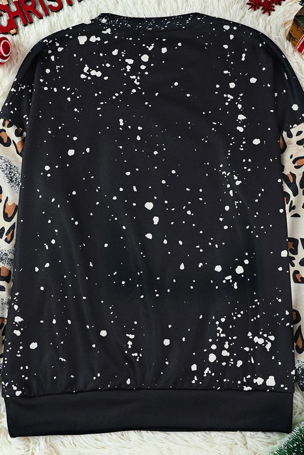 Black Sweater Weather Letters Print Bleached Leopard Sweatshirt
